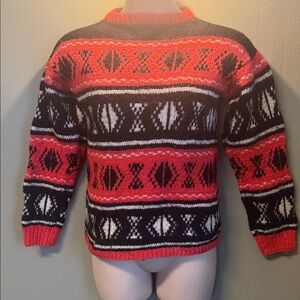 Red and Black Patterned Crewneck Sweater